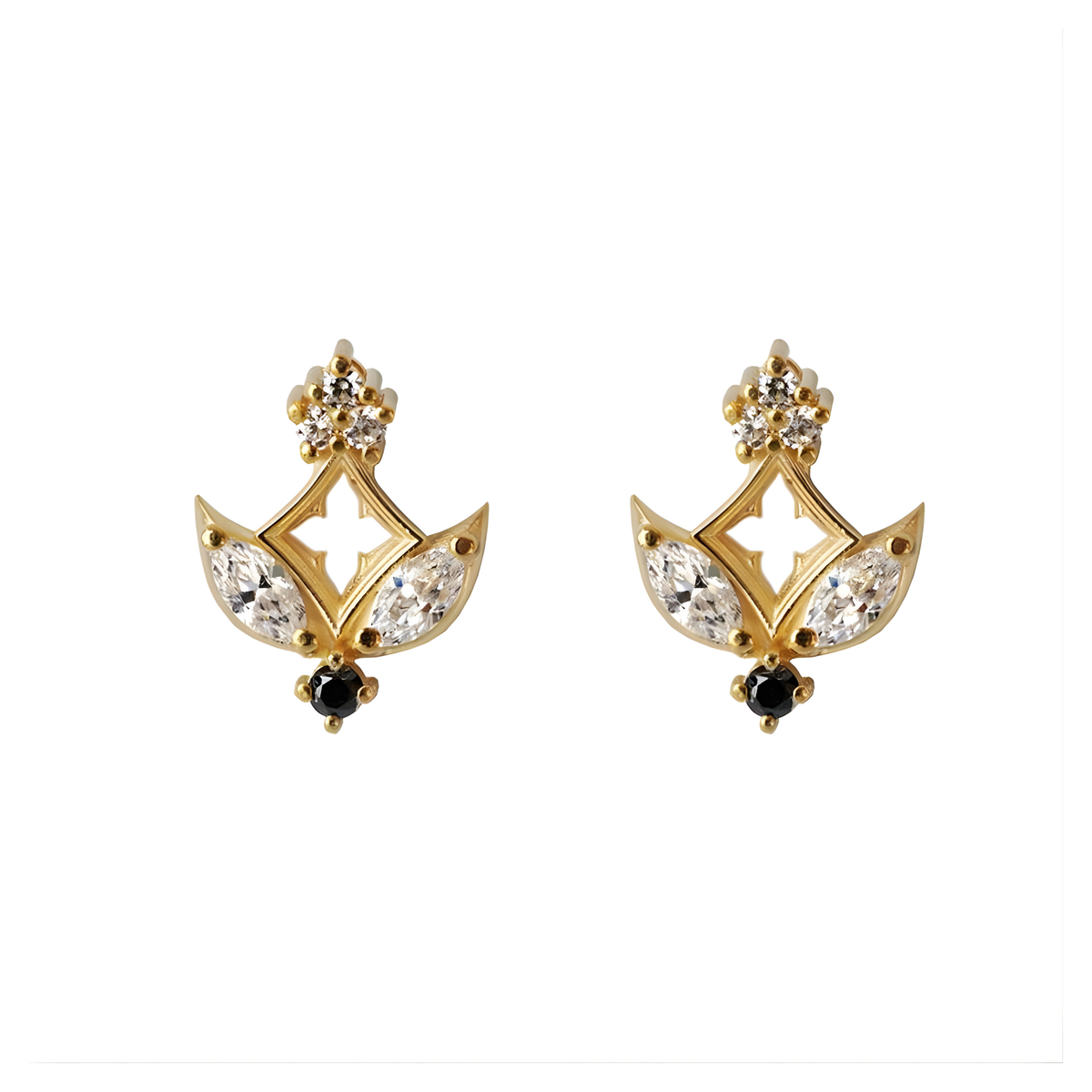 #306 18K Yellow Gold Black Diamond Gothic Midnight Studs