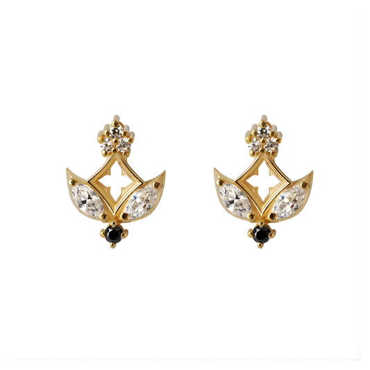 #306 18K Yellow Gold Black Diamond Gothic Midnight Studs