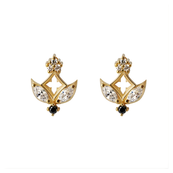 #306 18K Yellow Gold Black Diamond Gothic Midnight Studs