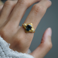 #104 Teal Sapphire Celestielle Diamond Ring