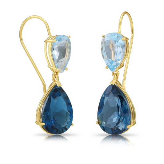 14K Yellow Gold Pear-Cut London & Sky Blue Topaz Teardrop Wire Earrings