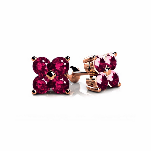 Four-Stone Floral Diamond Stud Earrings in 14K Rose Gold