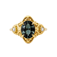 #104 Teal Sapphire Celestielle Diamond Ring