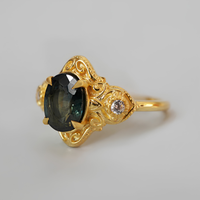 #104 Teal Sapphire Celestielle Diamond Ring