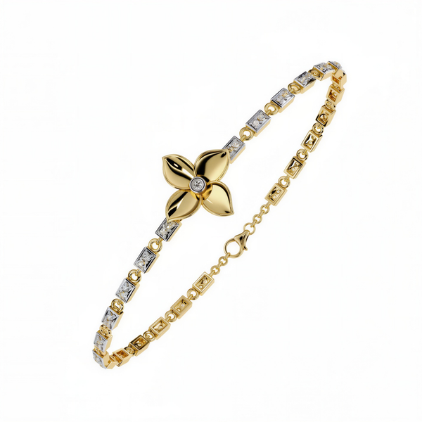 #B34 Vintage Clover Two-Tone Geometric Pavé Chain Bracelet