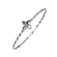 #B34 Vintage Clover Two-Tone Geometric Pavé Chain Bracelet