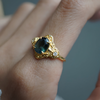 #104 Teal Sapphire Celestielle Diamond Ring