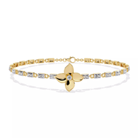 #B34 Vintage Clover Two-Tone Geometric Pavé Chain Bracelet