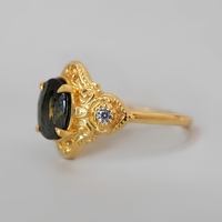 #104 Teal Sapphire Celestielle Diamond Ring