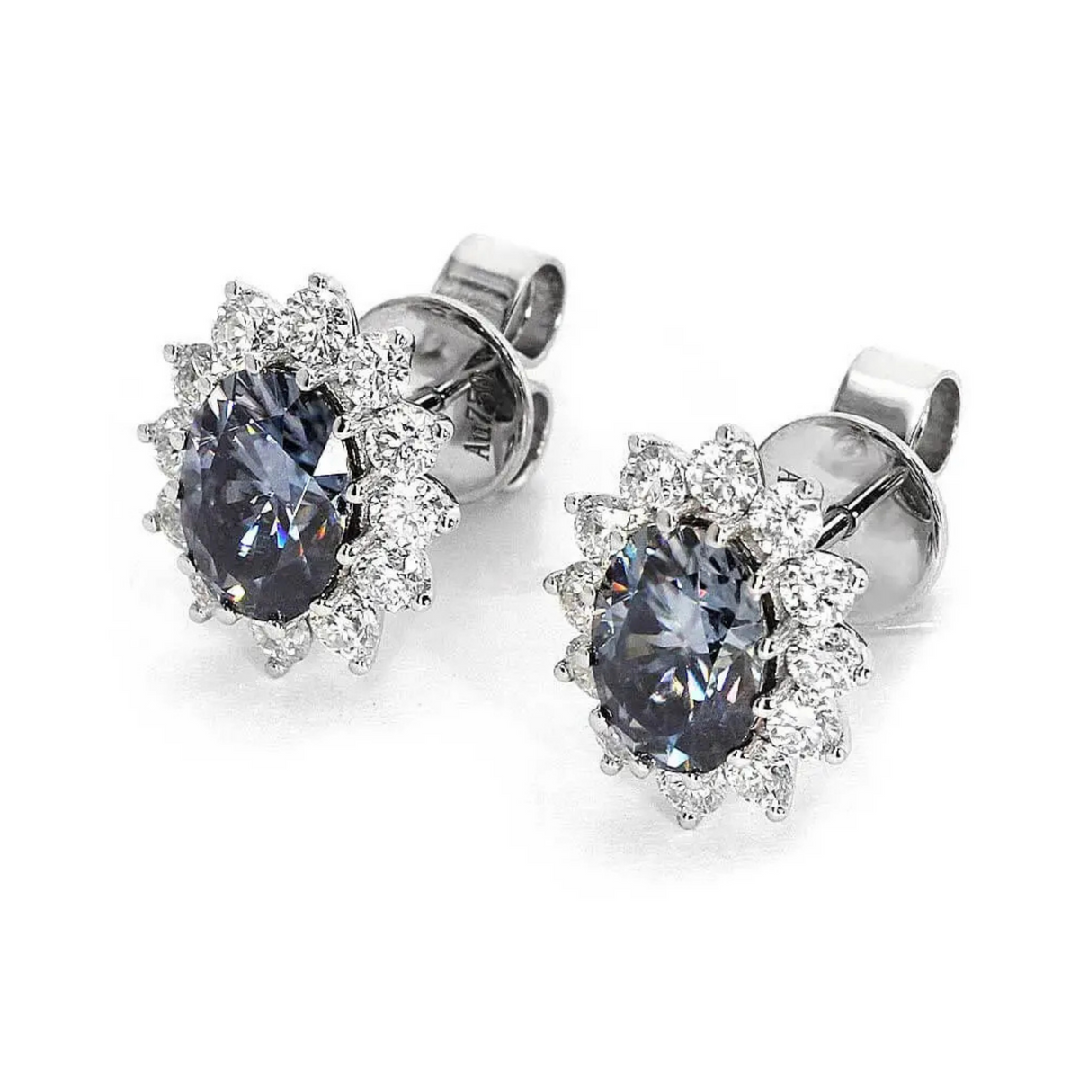 Grey Oval Vintage Halo Moissanite Stud Earrings