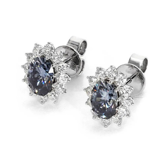 Grey Oval Vintage Halo Moissanite Stud Earrings