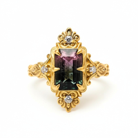 #85 Bicolor Tourmaline Veil Diamond Ring