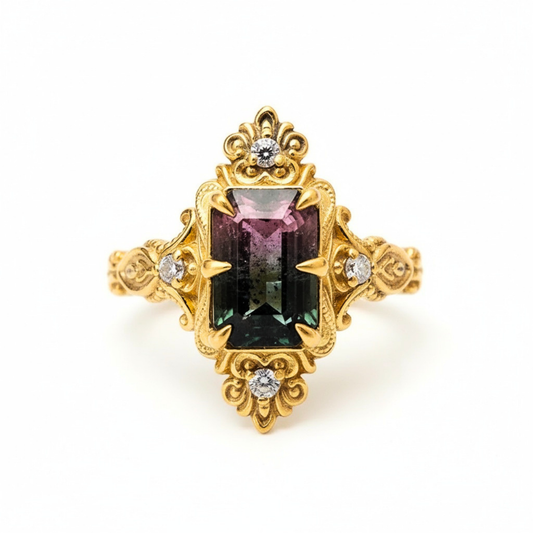 #85 Bicolor Tourmaline Veil Diamond Ring