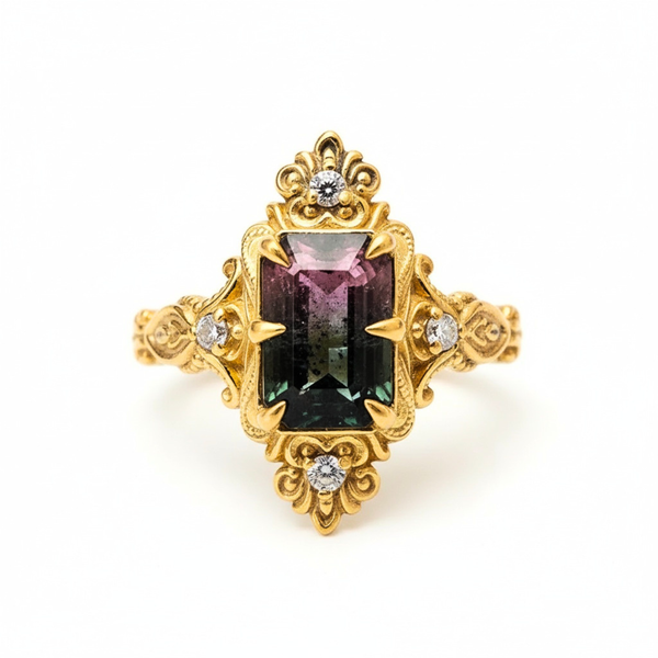 #85 Bicolor Tourmaline Veil Diamond Ring