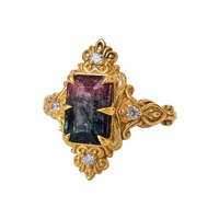 #85 Bicolor Tourmaline Veil Diamond Ring