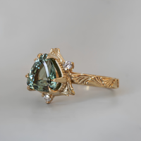 #93 Trillion Green Tourmaline Gardenia Diamond Ring