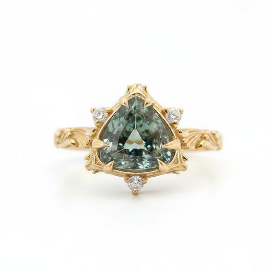 #93 Trillion Green Tourmaline Gardenia Diamond Ring