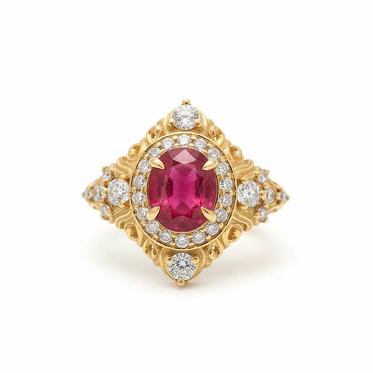 #87 Oval Rubellite Rosalia Diamond Ring
