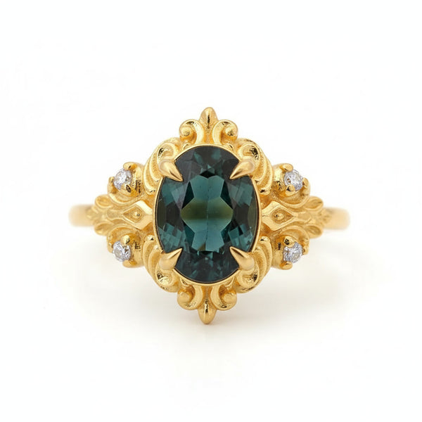 #89 Green Tourmaline Marcelline Diamond Ring