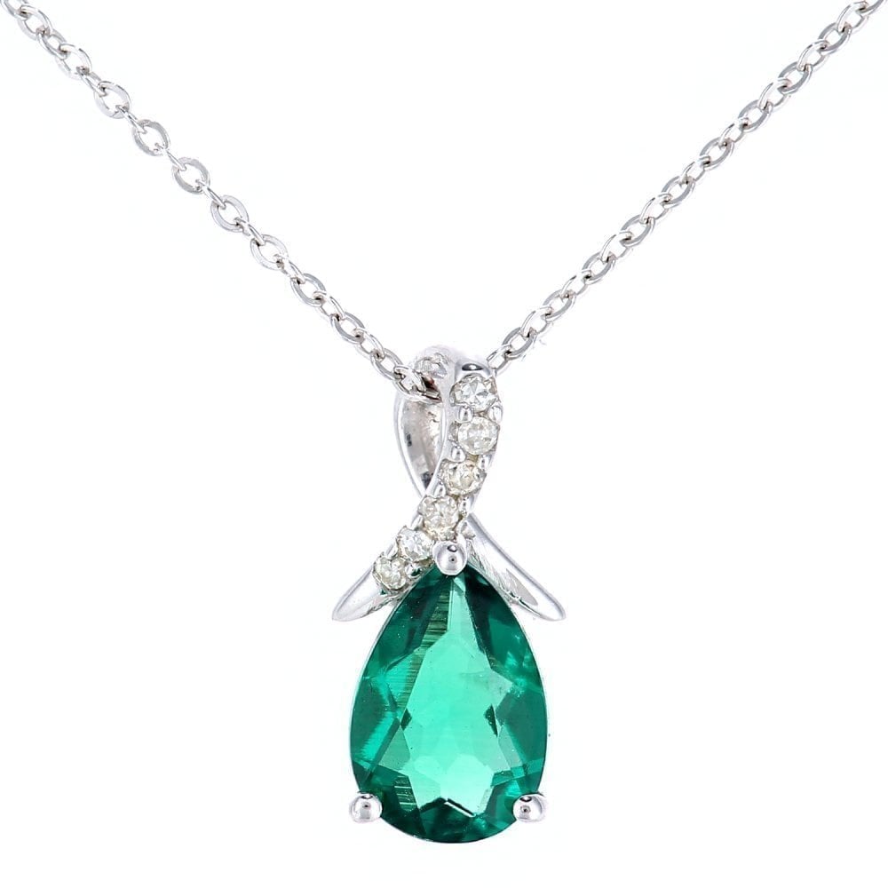 Pear-Cut Natural Fancy Green Diamond Pendant in 18K White Gold