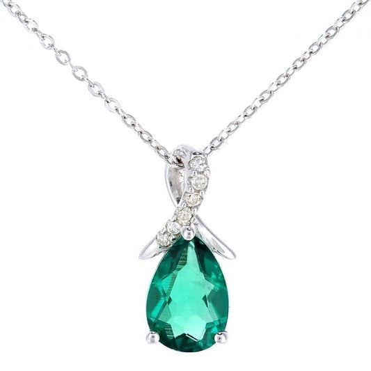 Pear-Cut Natural Fancy Green Diamond Pendant in 18K White Gold