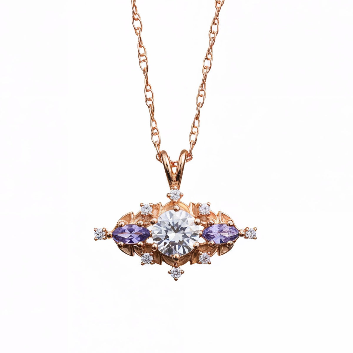 #503 18K Rose Gold Briar Three Stone Necklace