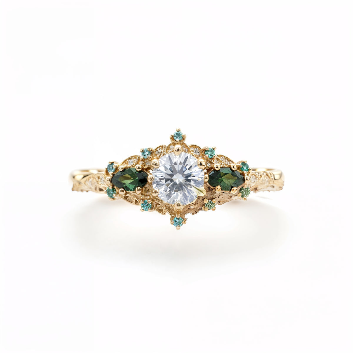 #19 18k Yellow gold Briar Rose Three Stone